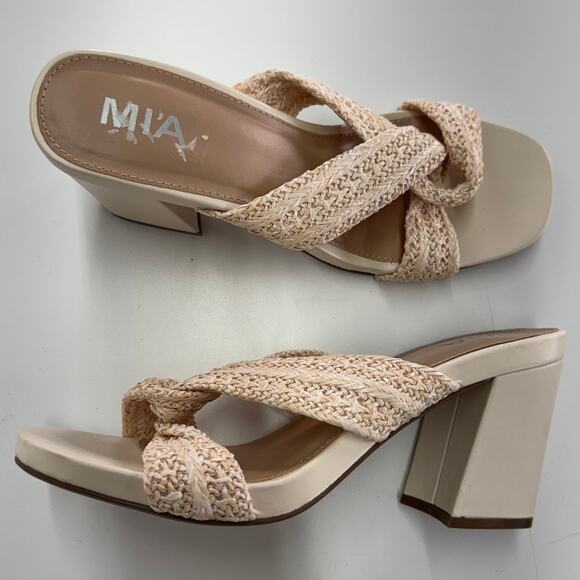 MIA Heels Womens 10 Cream Brenna Woven Block Open Toe Coastal - Picture 1 of 7